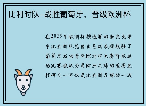 比利时队-战胜葡萄牙，晋级欧洲杯