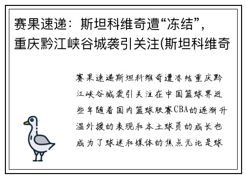 赛果速递：斯坦科维奇遭“冻结”，重庆黔江峡谷城袭引关注(斯坦科维奇杯指定篮球)